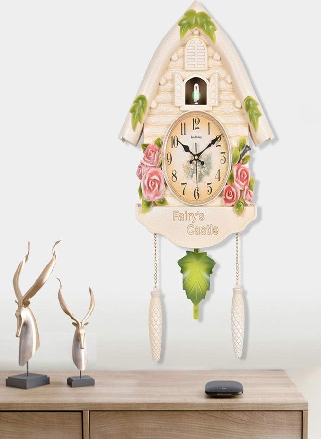 Three Secondz Analog Cuckoo Clock with kukoo Wall Clock Living Cuchoo Bird Alarm Clock for Living and Kids Room (Rose White), Plastic, 36x60 Cm - Image 2